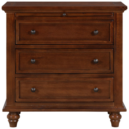 U_STYLE 27.6''Nightstand with Pine Wood veneer, Fashion Bedside Cabinet with 3 Drawers and pull-out tray, Minimalist Sofa Side Table with rubber legs and Metal handle for Bedroom Sofa Couch Office image 7
