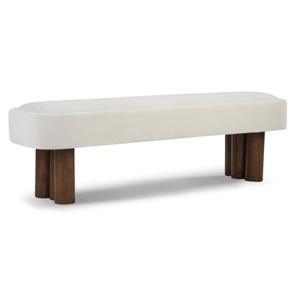 Indoor Beige Fabric Dining Bench with Walnut Color Legs, 60.04'L Upholstered Seating for Kitchen, Dining Room and Living Space,250lbs Capacity image 5