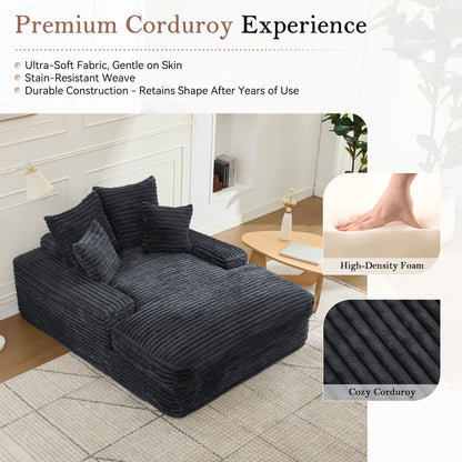 012-Luxury Corduroy Convertible Chaise Lounge with 4 Pillows, Ultra-Soft Sofa Bed No Assembly Required, Instant Setup Lounge Chair Bed for Living Room, Apartment & Small Spaces,Grey image 5