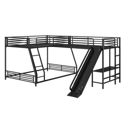 L-Shaped Twin over Full Bunk Bed with Twin Size Loft Bed,Built-in Desk and Slide,Black image 12