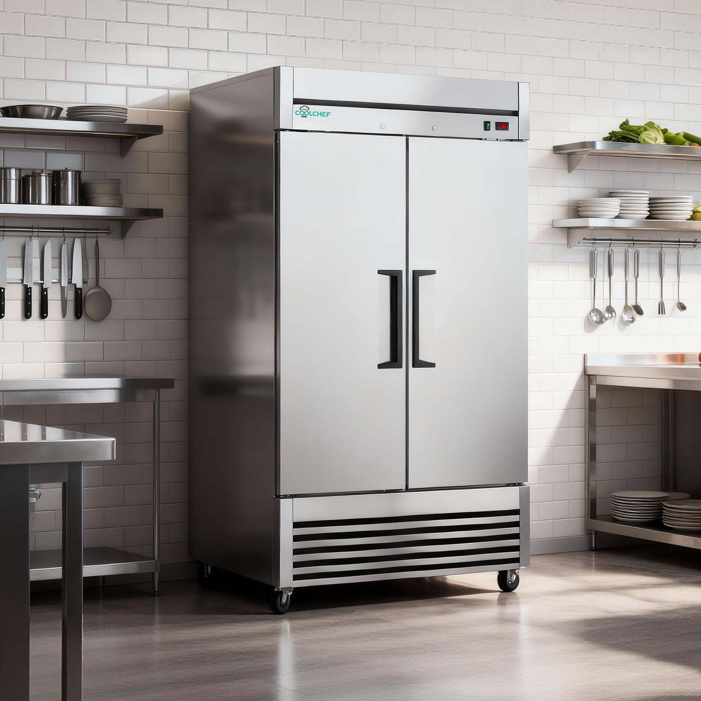 54"Commercial Freezer, 49 Cu.Ft Double Door Stainless Steel Reach-In Freezer, -8~0℉, Air Cooling, 6 Shelves, R290, ETL image 9