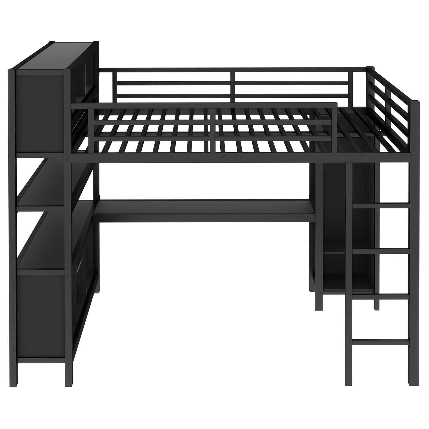 Metal Loft Bed with Wardrobe And L-shaped Desk, Queen Size Loft Bed with Storage Cubes and Shelves, Heavy Duty Loft Bed for Kids Teens Adults, Black image 5