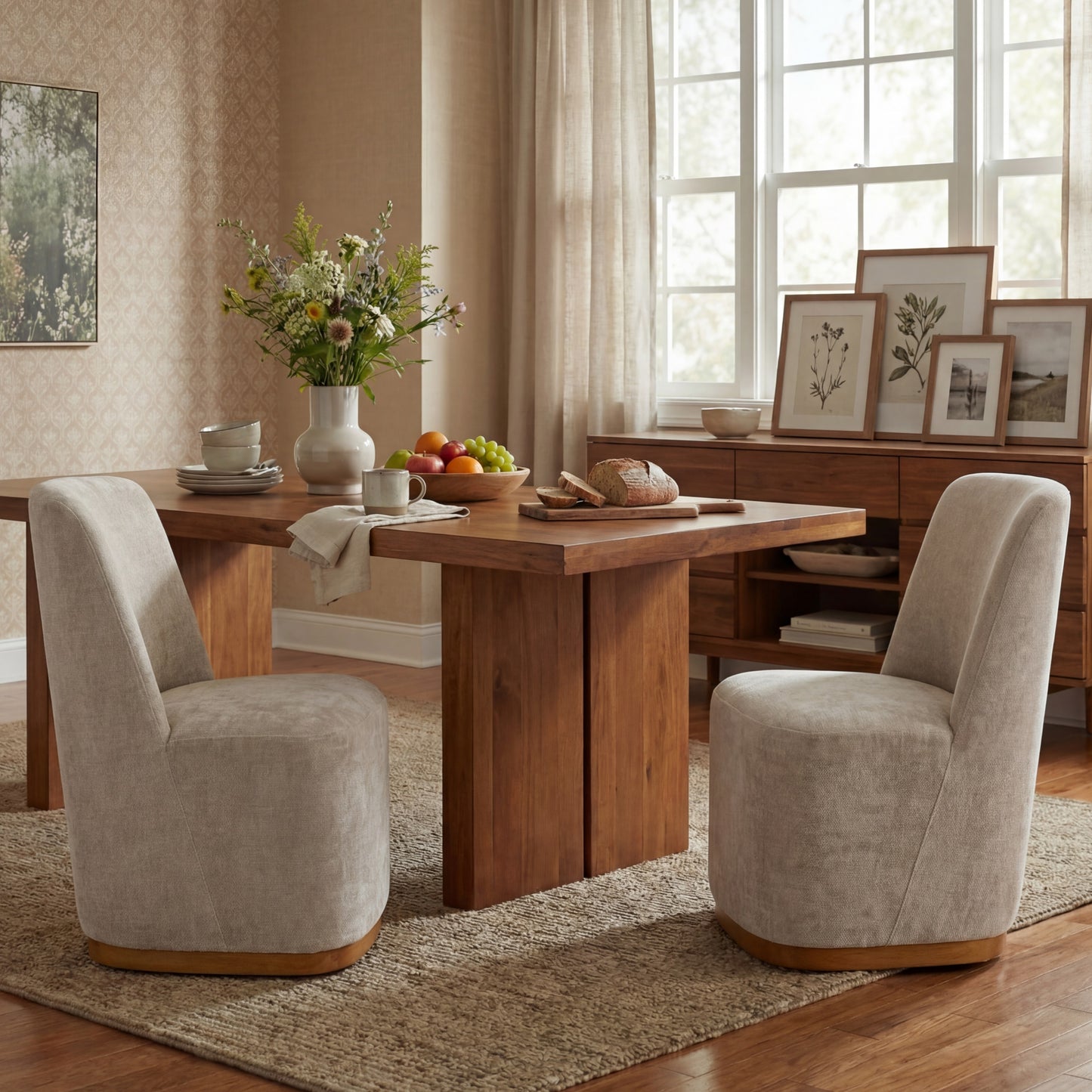 Indoor Dining Chair Set of 2, Modern Upholstered Fabric Chair with Sturdy Rubber Wood Frame, 300lbs Capacity, Creamy Oatmeal Design, Comfortable Seating for Dining Room/Living Area image 2