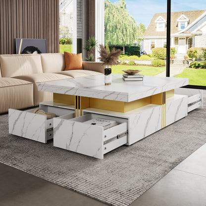 Modern White Square Storage Coffee Table with 4 Drawers image 3
