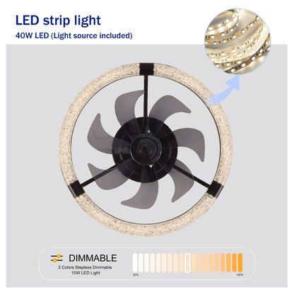 20" Ceiling Fans with Kit,LED Light Source and Remote Control, 3000-6500K Dimmable Modern Flush Mount LED Fan Light, 6 Speeds, Quiet DC Motor For Living room, Bedroom,Kitchen----Matte Black image 7