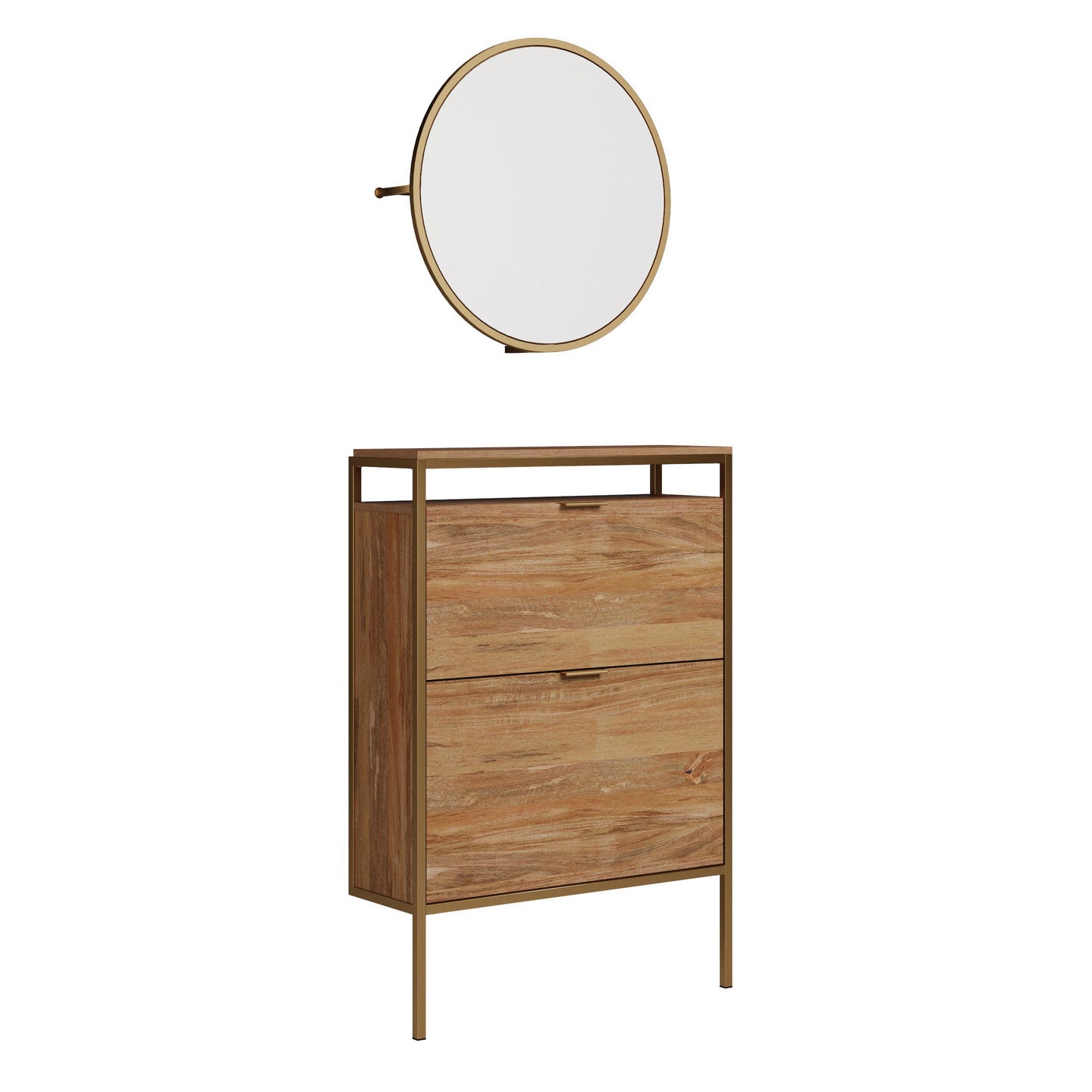 Wall-mounted Shoe Cabinet with Mirror, Brown finish image 10