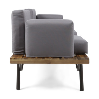 Canoga Outdoor Industrial Loveseat with Coffee Table image 12