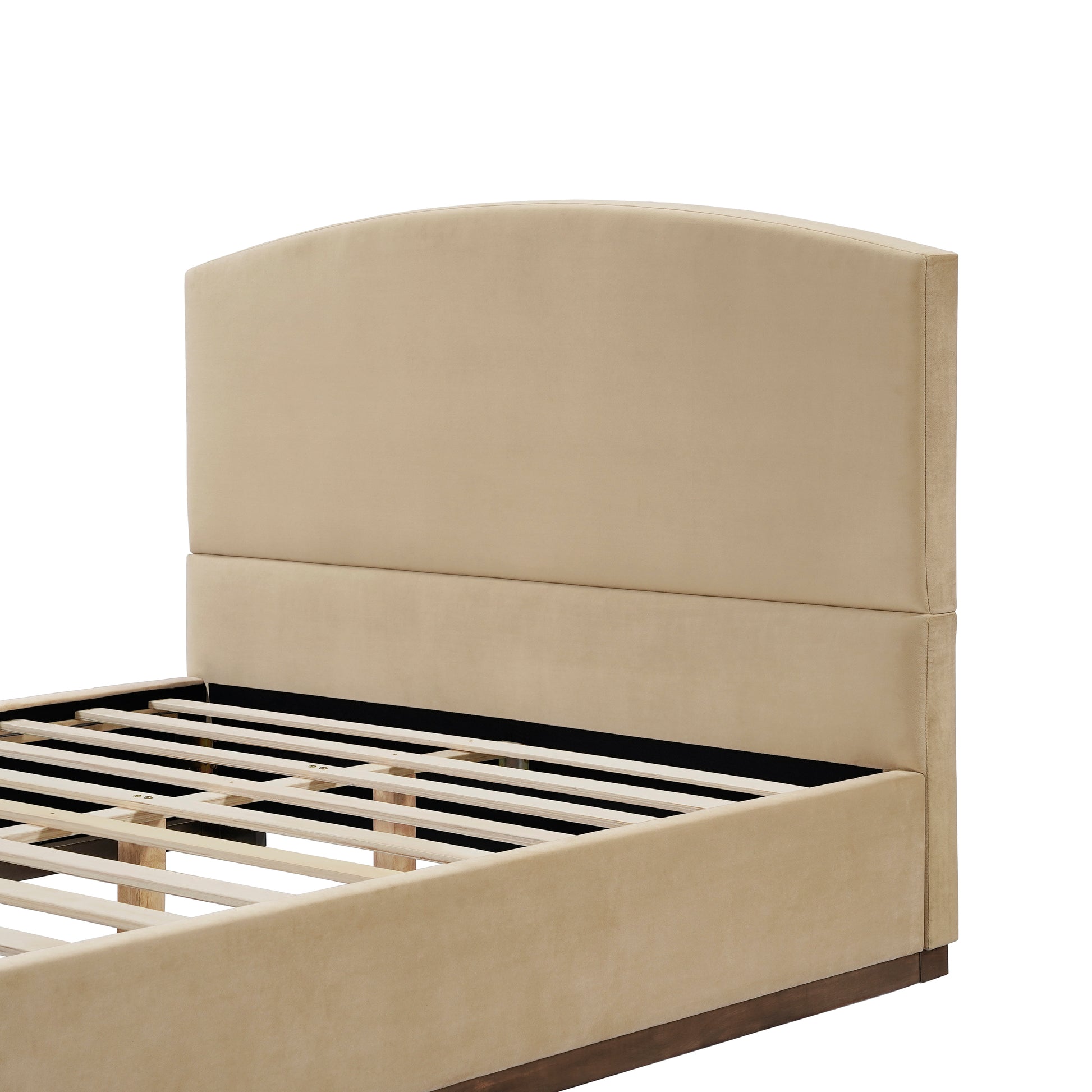 Queen Size Upholstered Bed Frame With Velvet Fabric Thick Headboard, Solid Wood Base, Camel image 10