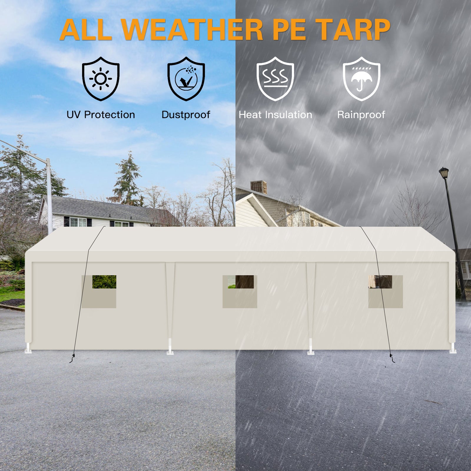 Carport, 10×30 Heavy Duty Portable Carport Garage Tent for Outdoor Storage Shelter white with window image 6