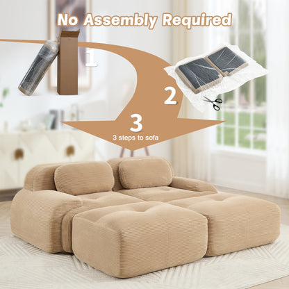 2-seat sofa in luxuryCorduroy Fabric fabric modular multi-combination anti-slip design assembly chaise lounge curved armrests ergonomic support high-resilience sponge for living rooms bedrooms,Camel image 11