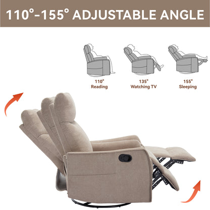 Heat Massage Manual Recliner Chair with Rocker and Swivel in Fabric for Living Room, Khaki image 6
