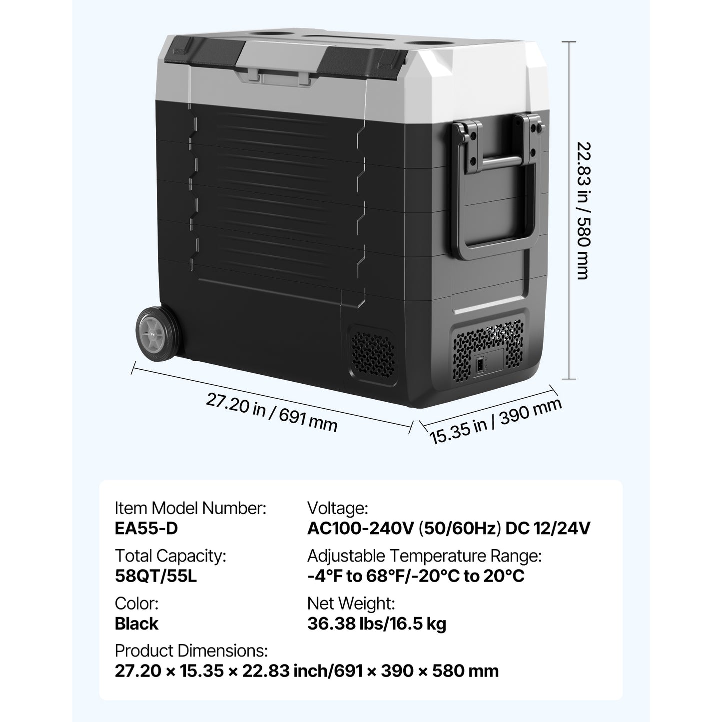 Car Refrigerator, DC 12/24V AC100-240V Compressor Electric Cooler, -4°F to 68°F Truck Refrigerator with APP Control, Wheels & Dual Zone, 58 QT Cars Cooler for RVs, Boats, Camping, Fishing image 10