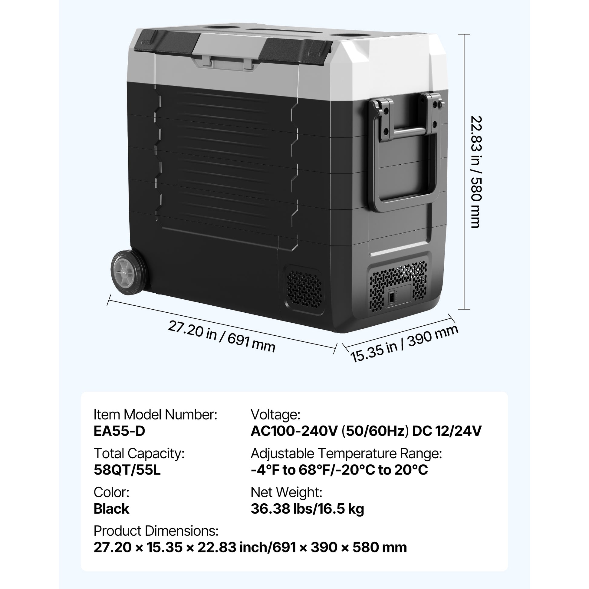 Car Refrigerator, DC 12/24V AC100-240V Compressor Electric Cooler, -4°F to 68°F Truck Refrigerator with APP Control, Wheels & Dual Zone, 58 QT Cars Cooler for RVs, Boats, Camping, Fishing image 10