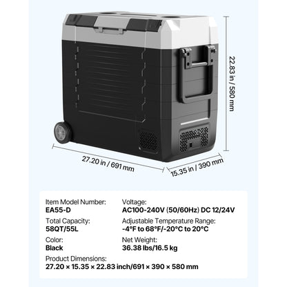Car Refrigerator, DC 12/24V AC100-240V Compressor Electric Cooler, -4°F to 68°F Truck Refrigerator with APP Control, Wheels & Dual Zone, 58 QT Cars Cooler for RVs, Boats, Camping, Fishing image 10