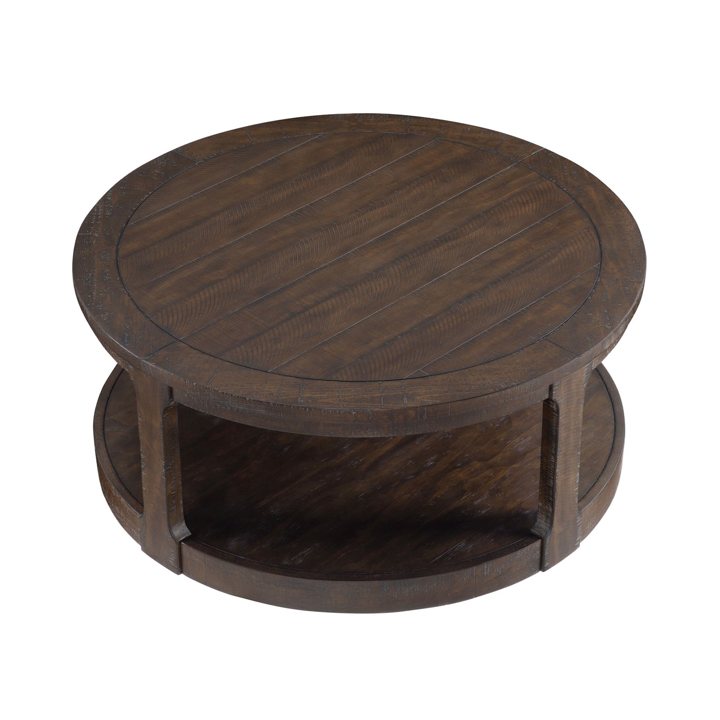 40inch Large Curved 2 Tier Traditional Round Circle Wooden Center Coffee Table,Mid Century Rounded Table with Wheels,Rustic Style Table for living Room,Office,Apartment,Brown image 3