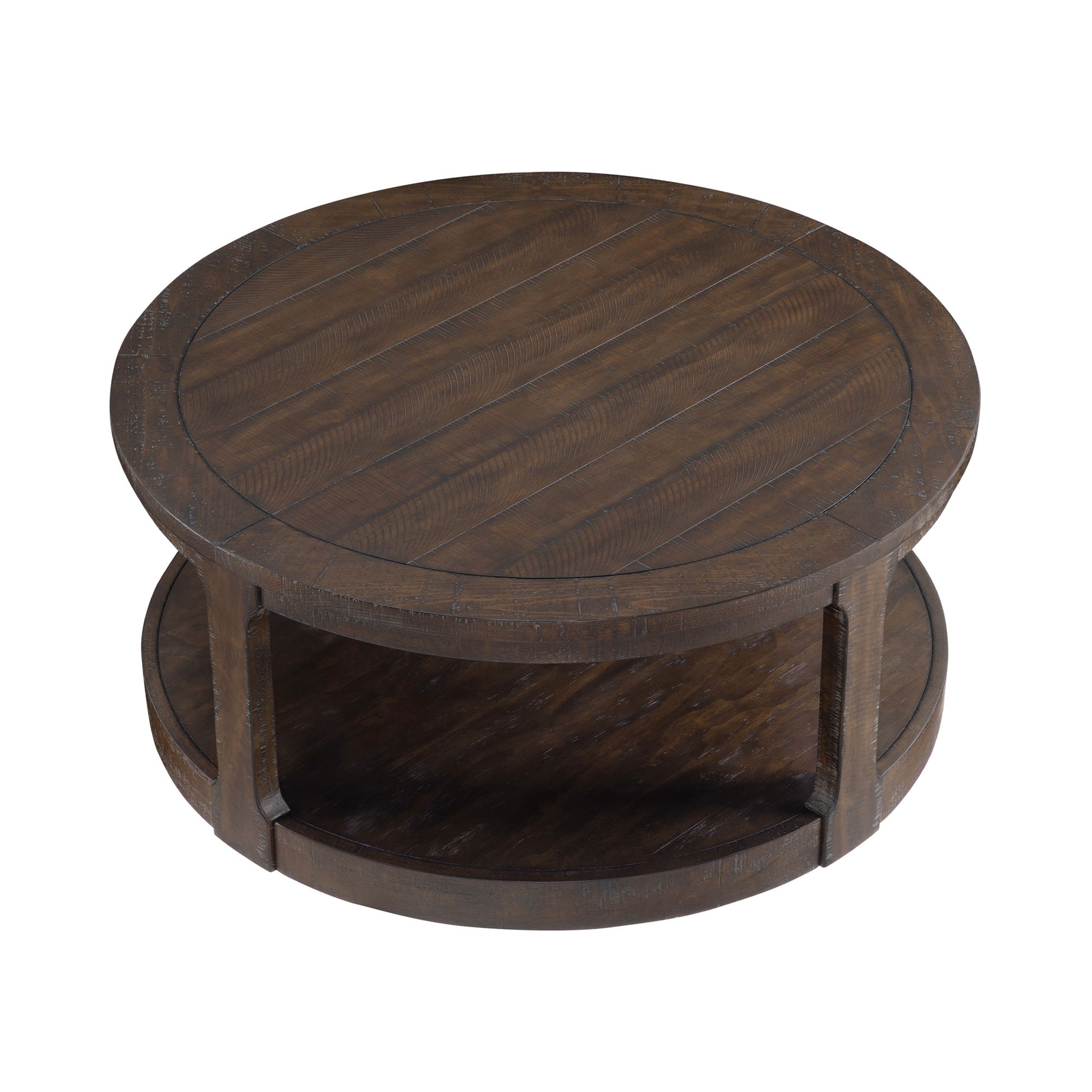 40inch Large Curved 2 Tier Traditional Round Circle Wooden Center Coffee Table,Mid Century Rounded Table with Wheels,Rustic Style Table for living Room,Office,Apartment,Brown image 3