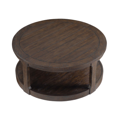 40inch Large Curved 2 Tier Traditional Round Circle Wooden Center Coffee Table,Mid Century Rounded Table with Wheels,Rustic Style Table for living Room,Office,Apartment,Brown image 3