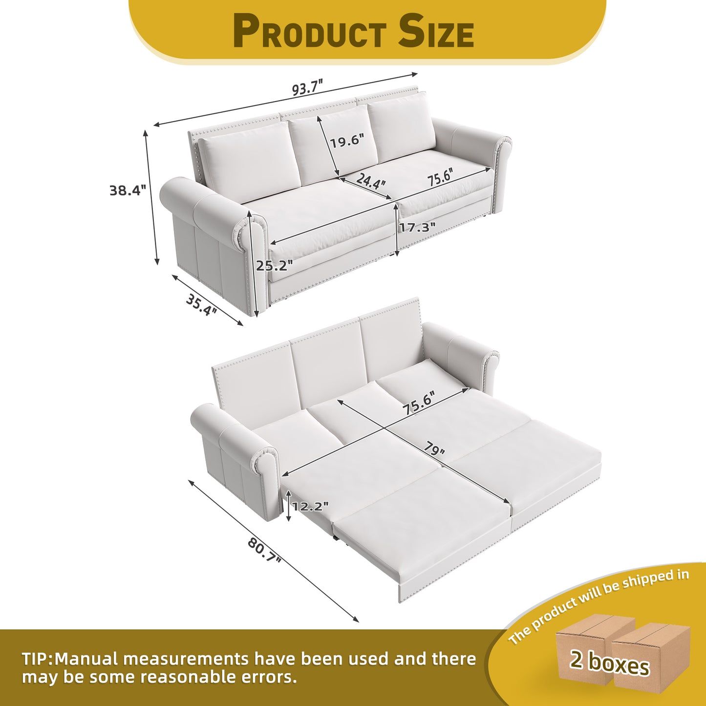 Chesterfield Sofa,93.7" King Pull Out Sofa Bed,3-in-1 Velvet Convertible Sleeper Sofa with Nailhead Trim & Rolled Arm,Multi-Functional Sofa Bed for Living Room,Bedroom,Beige/White(old sku:W1885S00036) image 9
