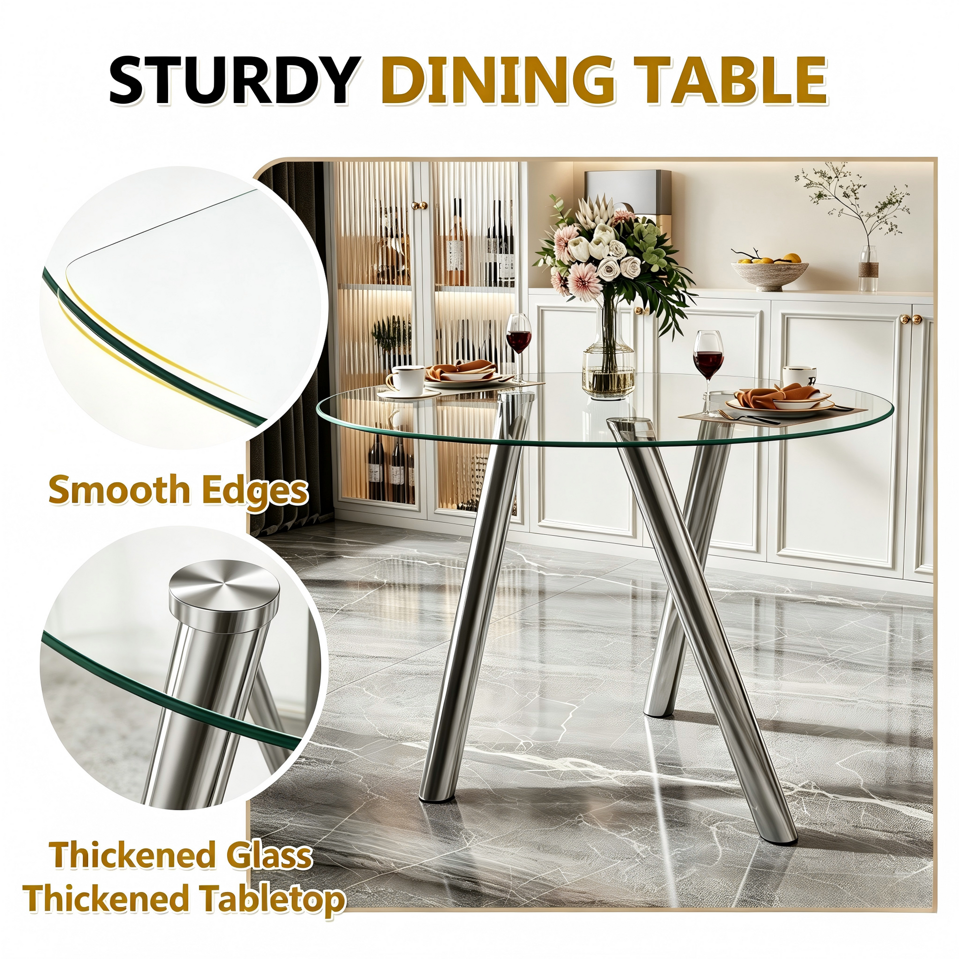 35-Inch Tempered Glass Dining Table with Sturdy Metal Legs image 4