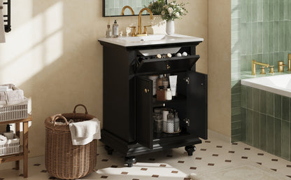 24" Modern Bathroom Vanity with A Tip-Out Drawer & Soft-Close Hinges, Bathroom Cabinet with Back Open Structure, Ball-Turned Legs with French Elegance image 10