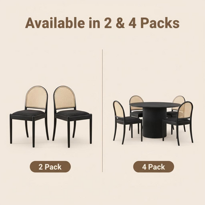 Rattan Dining Chairs Set of 2, Upholstered Linen Dining Room Chairs with Backrests, Modern Kitchen Chairs with Wood Legs for Dining Room, Black image 8