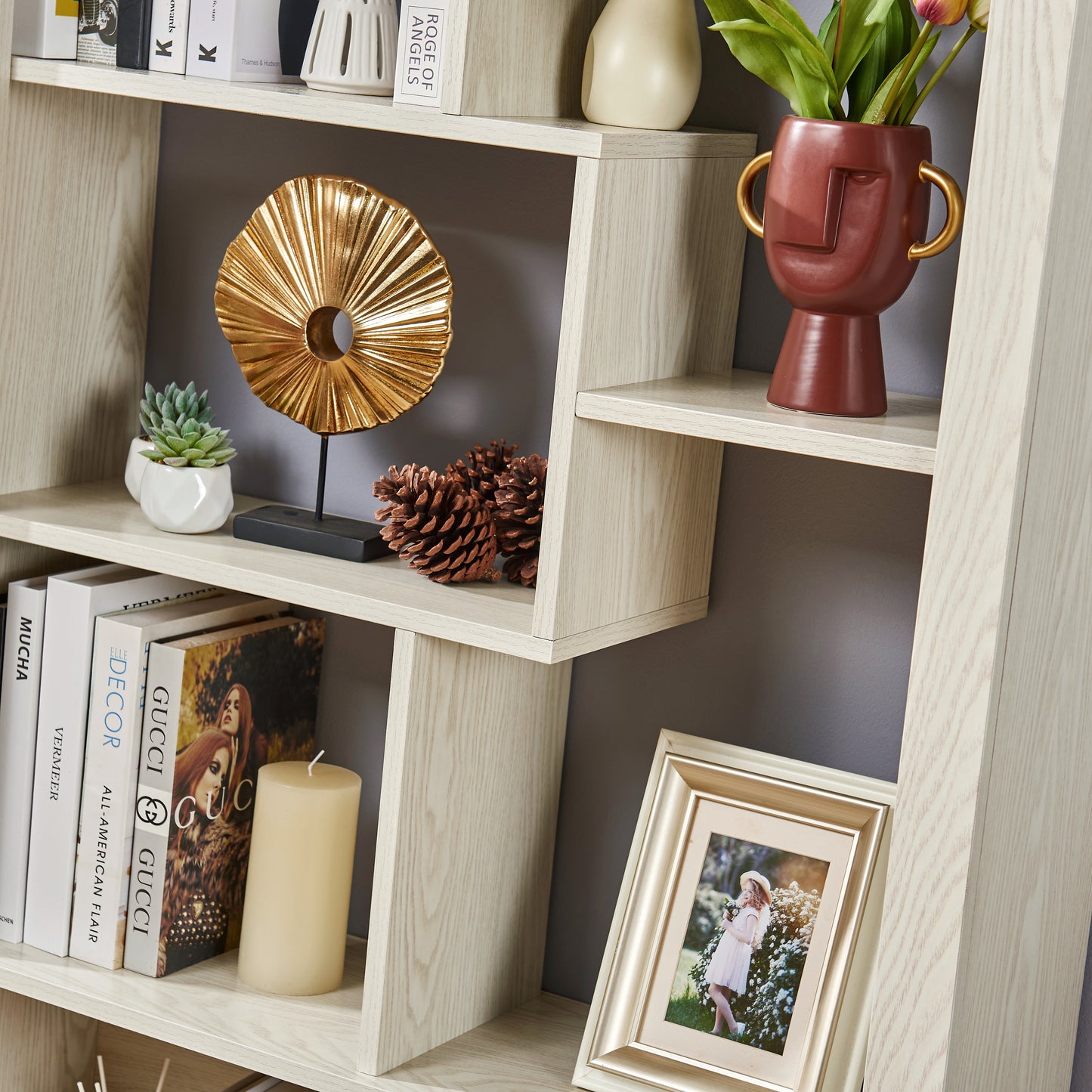 Free Combination Wood Open Bookshelf, Multi Space Display Storage Cabinet, Easy to Assemble Freestanding Bookcase with Anti-Tip Straps, Classified Storage Organizer for Living Room Bedroom Home Office image 9