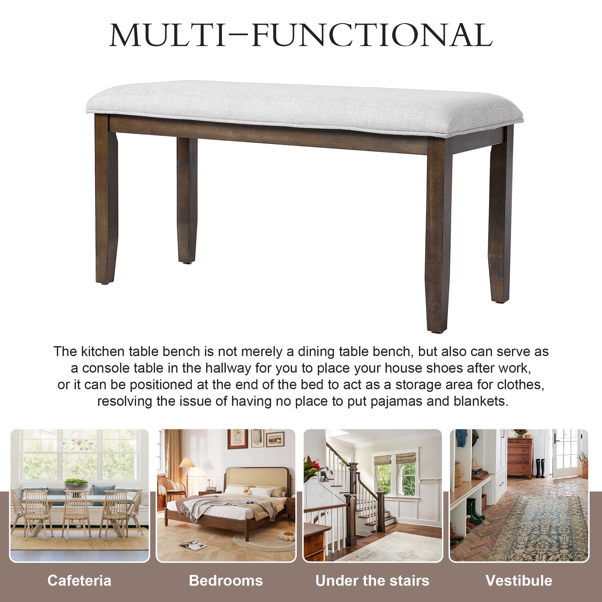 Upholstered Bench for Bedroom End of Bed,38-inch Entryway Bench for Living Room,Dining Bench with Padded Seat and Solid Wood Leg for Kitchen Bedroom,Indoor and Hallway (Bench, Beige+Brown) image 7