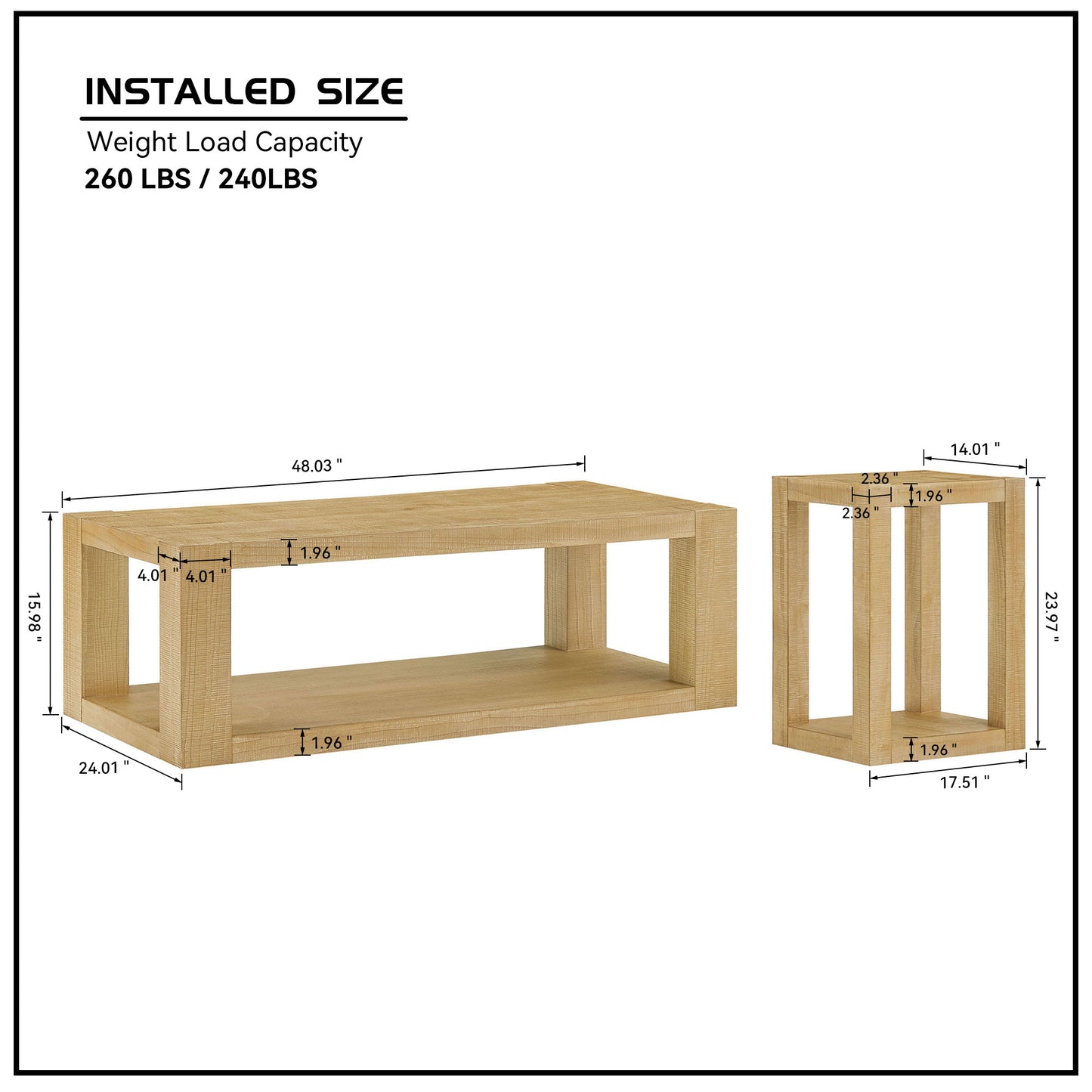 2-Piece Modern 2 tier Rectangle Coffee Table Set for Living Room,Easy Assembly Coffee Tables, End Side Tables for Bedroom Office,Natural Color image 10