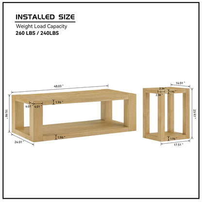 2-Piece Modern 2 tier Rectangle Coffee Table Set for Living Room,Easy Assembly Coffee Tables, End Side Tables for Bedroom Office,Natural Color image 10