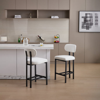 Bar Stools Set of 2, 26 inch Modern Upholstered Fabric Counter Height Barstools, Kitchen Island Chairs with Black Metal Legs for Dining Room/Kitchen Island/Bar image 9