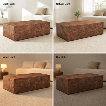 Premium Burl Walnut Veneer MDF Cube Table, Height Adjustable Multi-purpose Coffee Side End Table for Living Room, 39.4"×21.7"×11.8", No Extra Items Included image 10