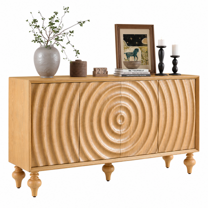 4-Door Storage Sideboard Cabinet with 3D Carved Veneer Fronts, Push-to-Open Soft-Close Hinges, Adjustable Shelves image 1