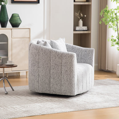 39"W Upholstered Oversized 360° Swivel Accent Barrel Chair and Half Cozy Sofa with 3 Pillows, Chenille Channel Tufted Pumpkin-Shape Club Armchair for Living Room, Bedroom, Office, Lounge,White-Black image 6