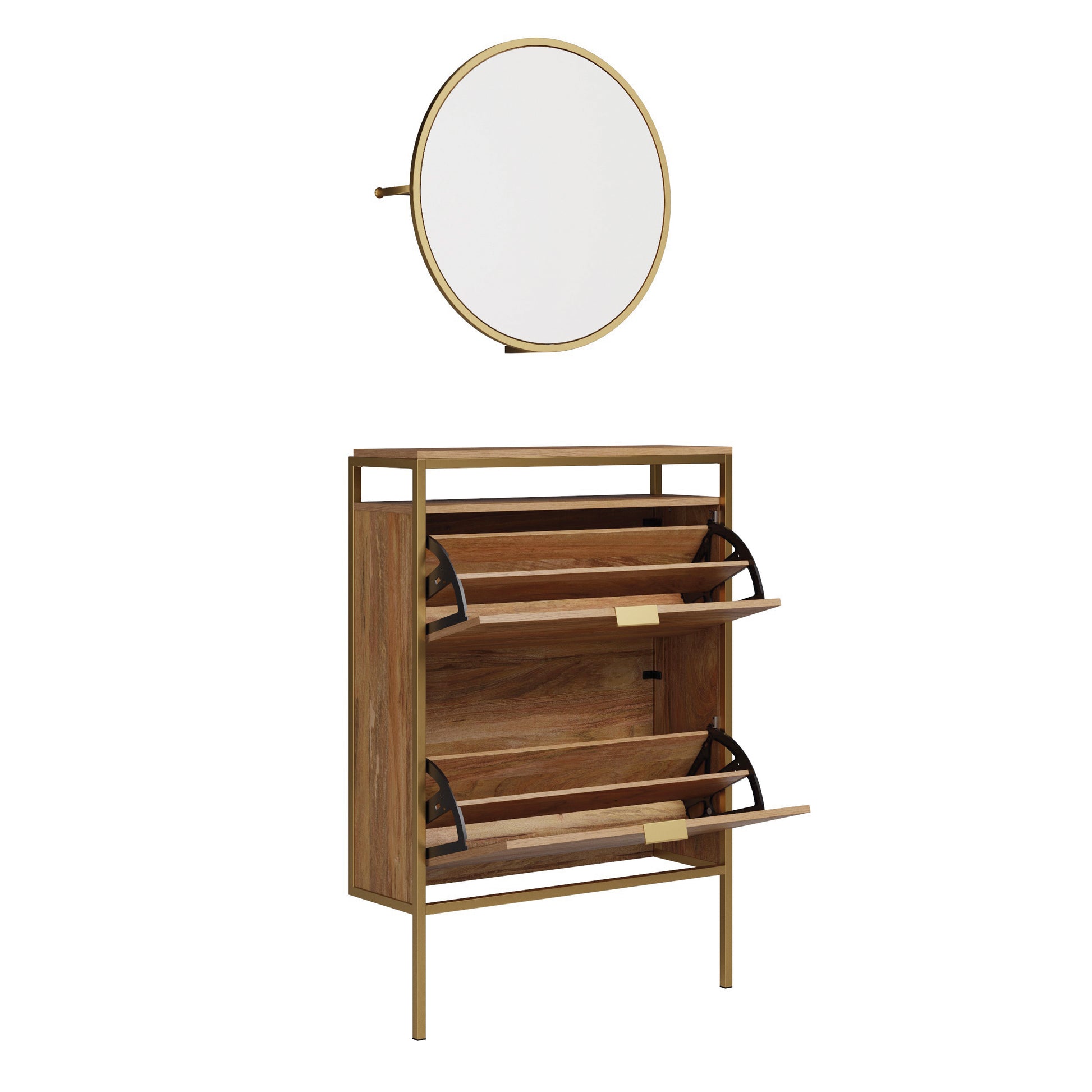 Wall-mounted Shoe Cabinet with Mirror, Brown finish image 1