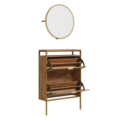 Wall-mounted Shoe Cabinet with Mirror, Brown finish image 1