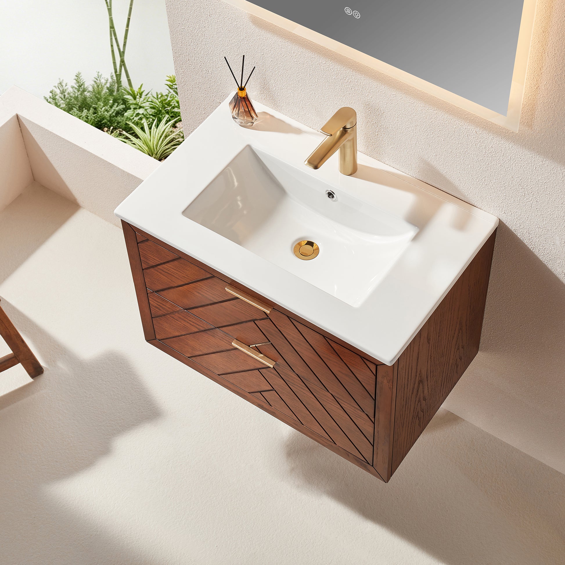 30" Pre-Assembled Wall Mounted & Floating Single Vanity Cabinet with 1-Hole Ceramic Top(Old SKU W1826P343433) image 11