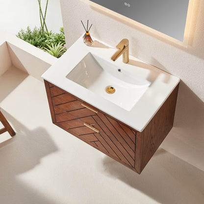 30" Pre-Assembled Wall Mounted & Floating Single Vanity Cabinet with 1-Hole Ceramic Top(Old SKU W1826P343433) image 11