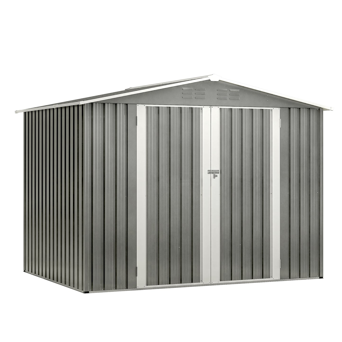 8 x 6 FT Outdoor Waterproof Garden Tool Storage Sheds with Metal Foundation with Floor Frame, Tool Shed with Lockable Hinged Doors & Air Vents, Storage House Waterproof for Backyard, Lawn, Gray image 1