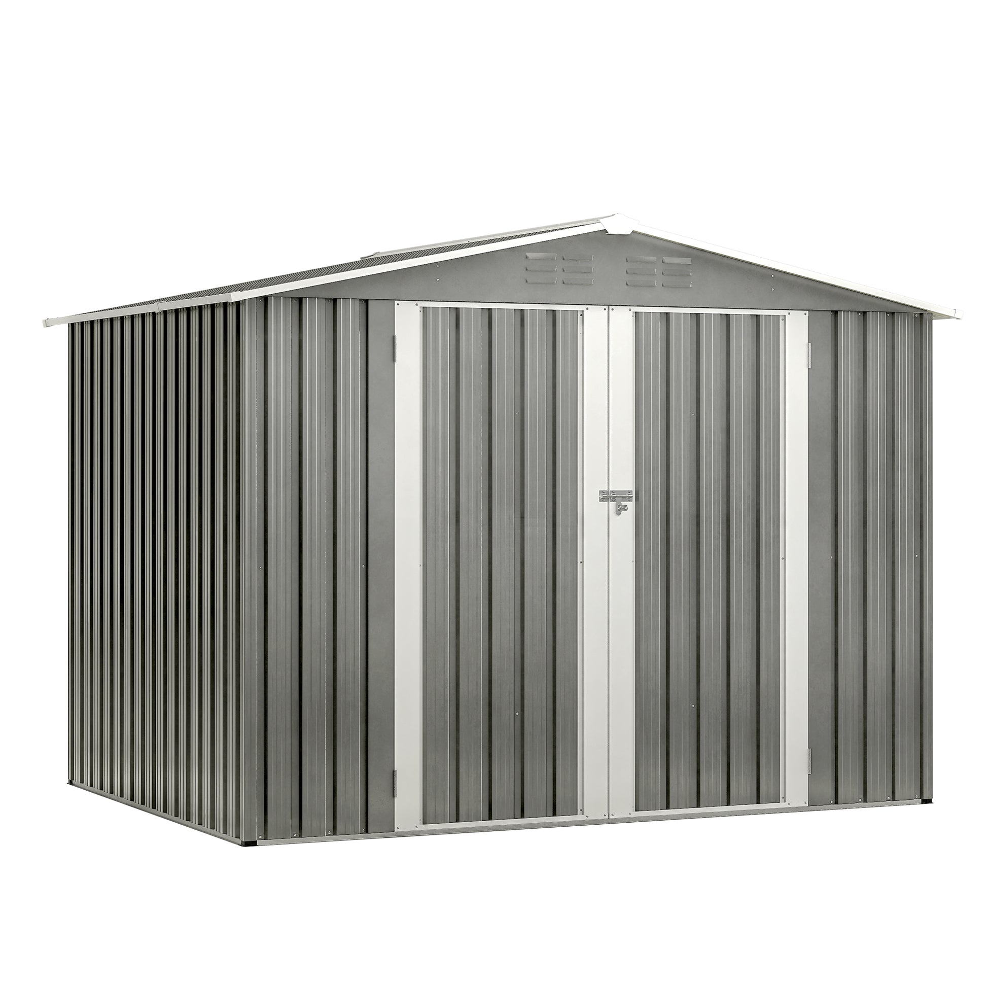 8 x 6 FT Outdoor Waterproof Garden Tool Storage Sheds with Metal Foundation with Floor Frame, Tool Shed with Lockable Hinged Doors & Air Vents, Storage House Waterproof for Backyard, Lawn, Gray image 1