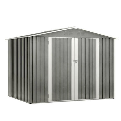 8 x 6 FT Outdoor Waterproof Garden Tool Storage Sheds with Metal Foundation with Floor Frame, Tool Shed with Lockable Hinged Doors & Air Vents, Storage House Waterproof for Backyard, Lawn, Gray image 1