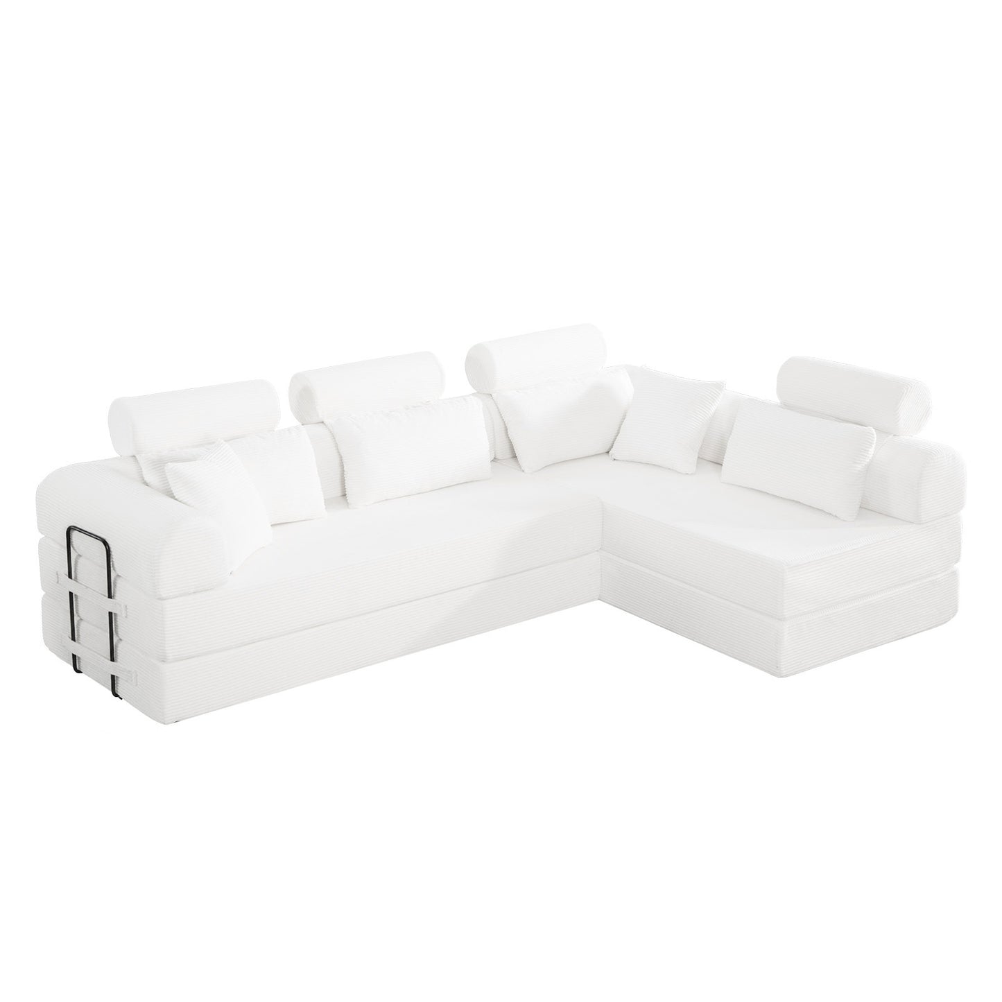 L shape Modular Sectional Sofa, Compressed Sectional Sofa Modern Minimalist Style Corduroy Couch,Unfold into a bed, Bedroom, Comfy Compressed Sofa Couch Space-Efficient Design(Beige) image 4