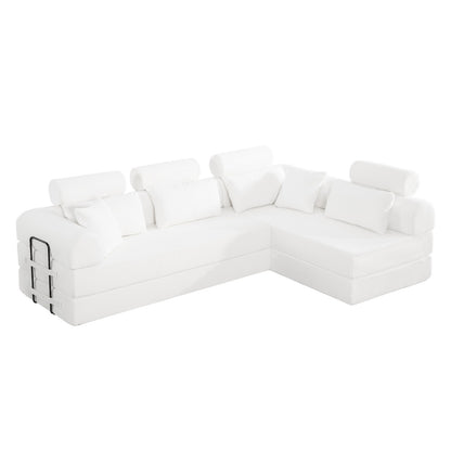 L shape Modular Sectional Sofa, Compressed Sectional Sofa Modern Minimalist Style Corduroy Couch,Unfold into a bed, Bedroom, Comfy Compressed Sofa Couch Space-Efficient Design(Beige) image 4