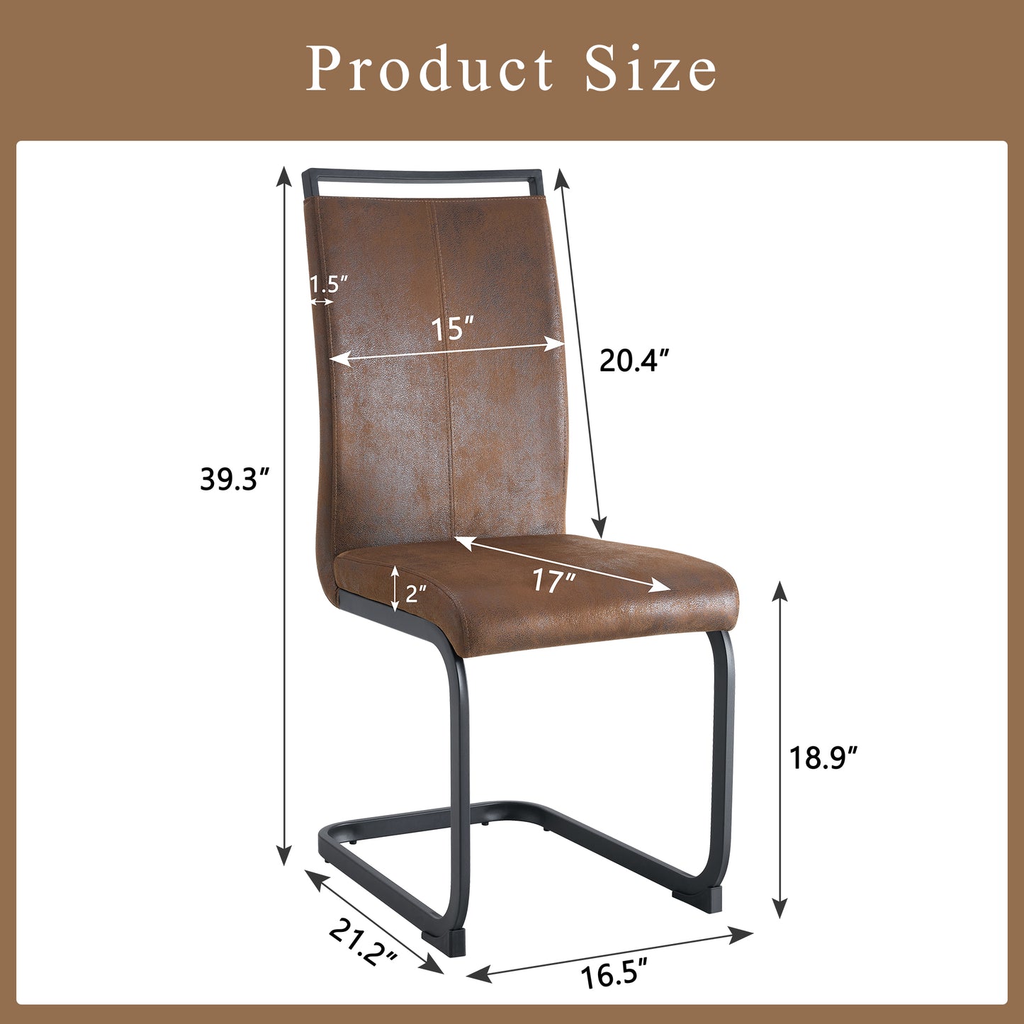 Set of 4 Vintage Brown Tech Fabric Dining Chairs: 39.3" High, 20.4" Ergonomic Backrest, 17" Deep Seat, Ideal for Dining Room, Café & Leisure Area, Stylish & Comfortable image 4