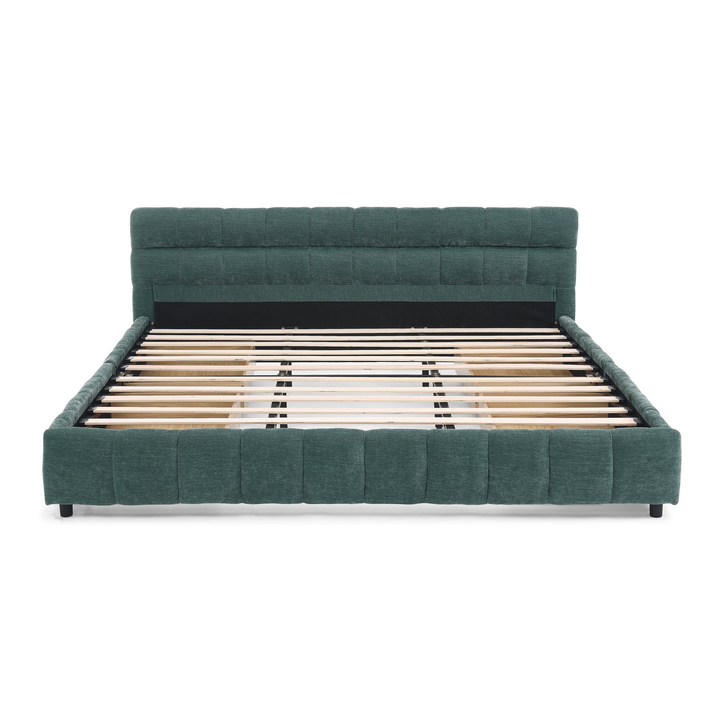 California King size Upholstered Bed,comfortable upholstered bed frame, Chenille fabric, with headboard and solid bed frame. With drawer for storage.-Blue Green(90.5''*80.5''*31'') image 12