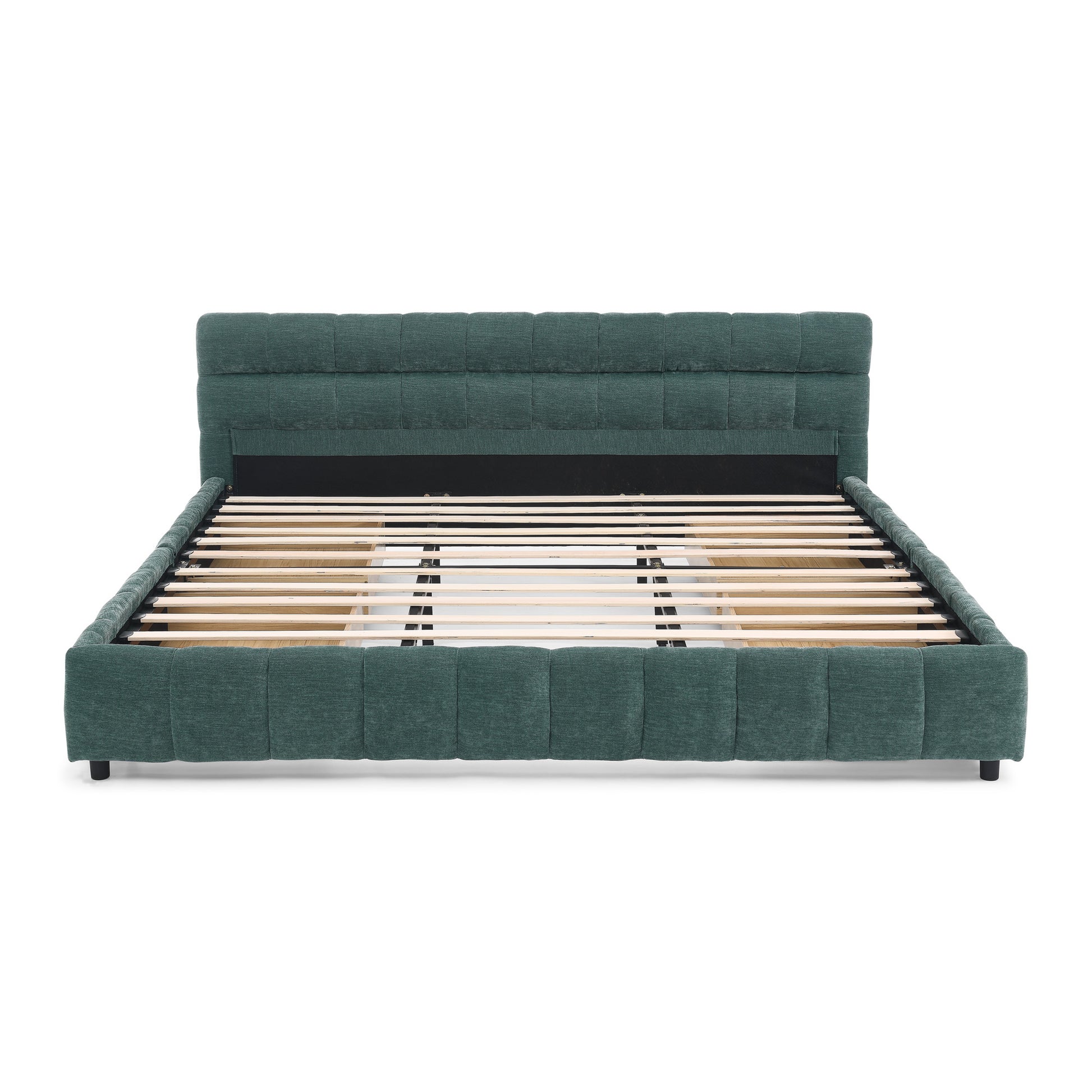 California King size Upholstered Bed,comfortable upholstered bed frame, Chenille fabric, with headboard and solid bed frame. With drawer for storage.-Blue Green(90.5''*80.5''*31'') image 12