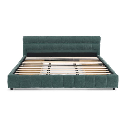 California King size Upholstered Bed,comfortable upholstered bed frame, Chenille fabric, with headboard and solid bed frame. With drawer for storage.-Blue Green(90.5''*80.5''*31'') image 12