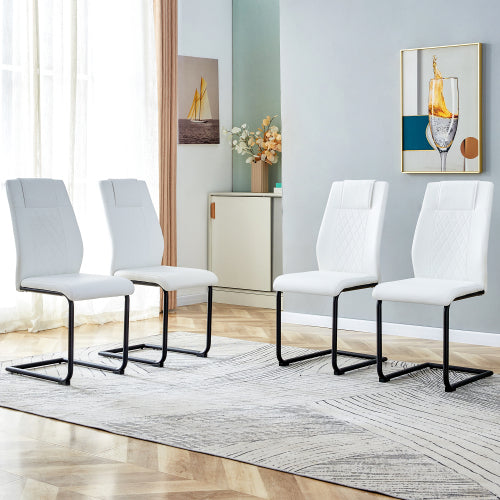 Modern dining chairs with faux leather upholstered seats - dining room chairs with metal legs, suitable for kitchen, living room, bedroom, dining room side chairs, set of 4 pieces (white+PU leather) image 2