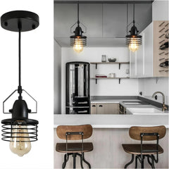 Industrial Pendant Lighting for Kitchen Island, Rustic Mini Cage Pendant Light, Farmhouse Pendant Lamp with Silver Grey Adjustable for Dining Room, Hallway, Entryway, Bedroom