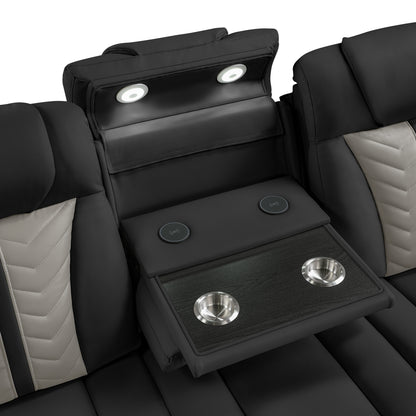 Cruiser Power Reclining Sofa with Drop‑Down Table, Power Headrests, LED Lighting & Massage made with Faux Leather in Black and Gray image 12