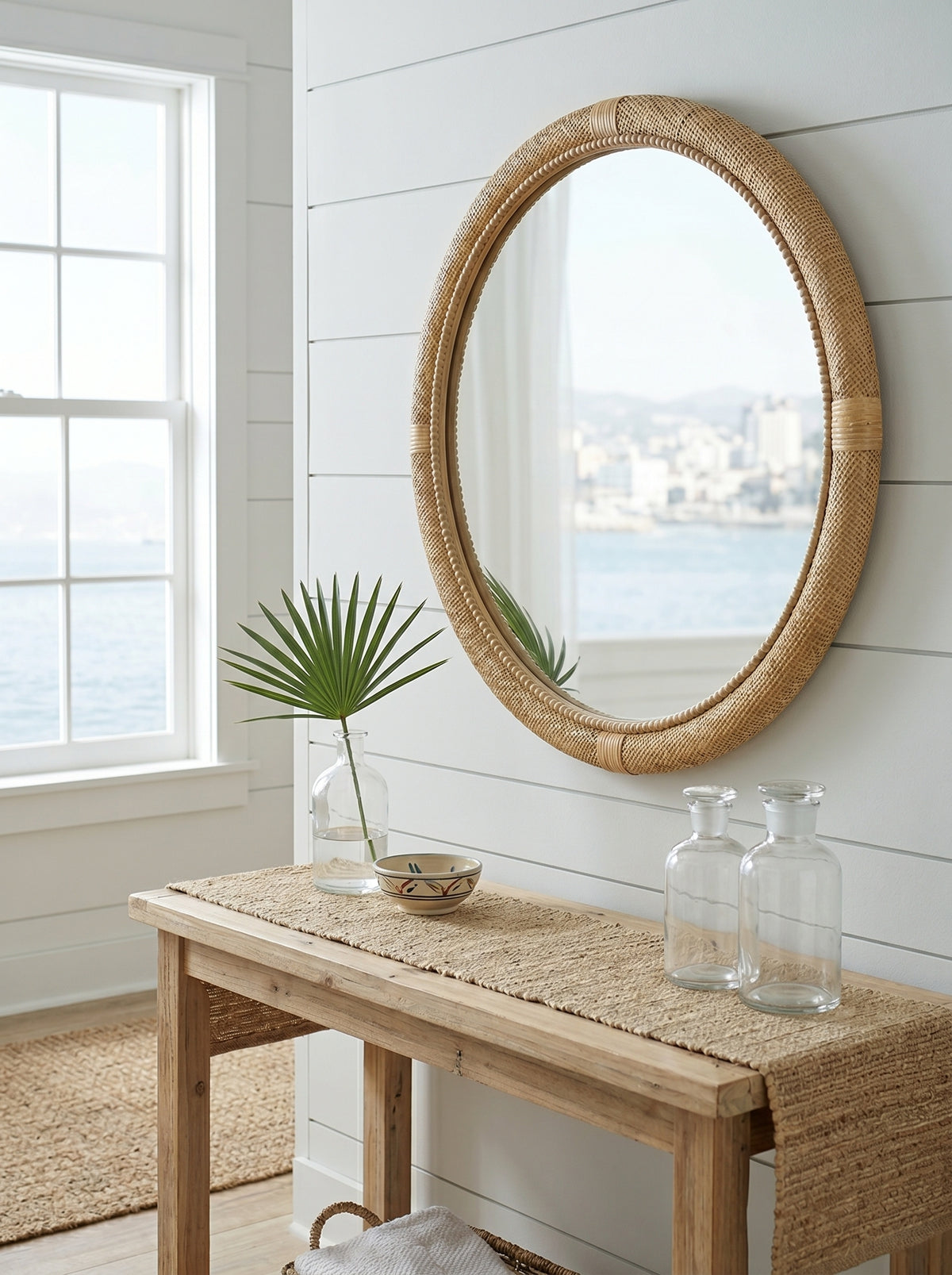 31.9" Woven Rattan Decorative Round Mirror with Wrapped Accents image 8